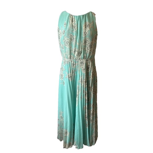 Jessica Howard Dresses & Skirts - Jessica Howard Green Floral Pleated Chiffon Sleeveless Maxi Dress 12 Cottagecore